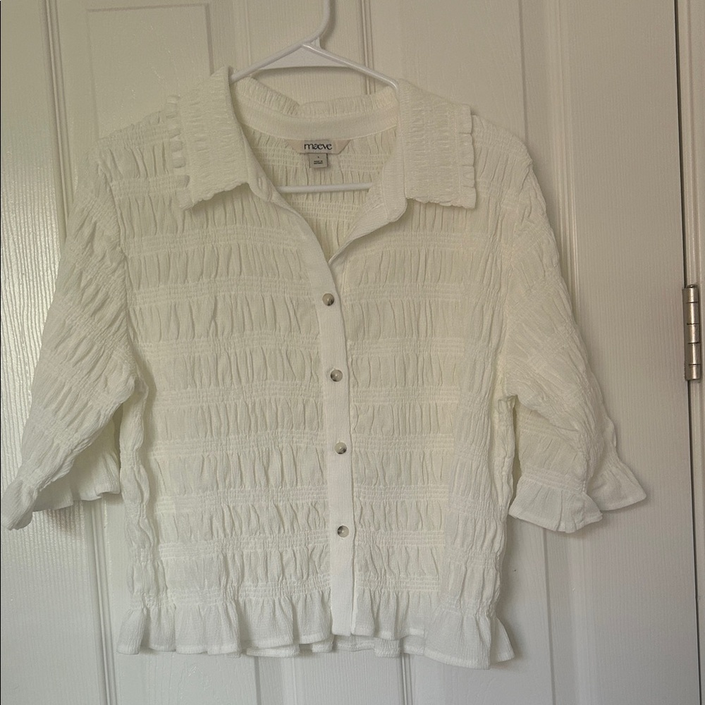 Anthropologie, Maeve Smocked Button-Front Top, L